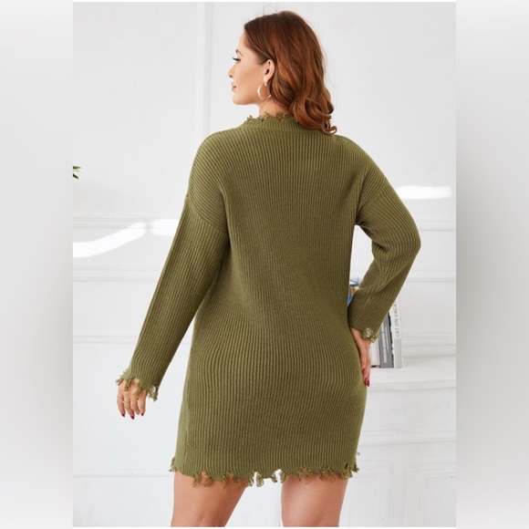 Forever 21 Green Cowl Neck Sweater with‎ Distressed Details - Picture 1 of 9